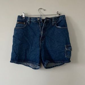 No excuses dark wash blue cargo jean shorts